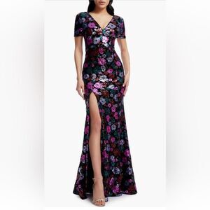 Dress the Population Karla Floral Sequin Gown size XS